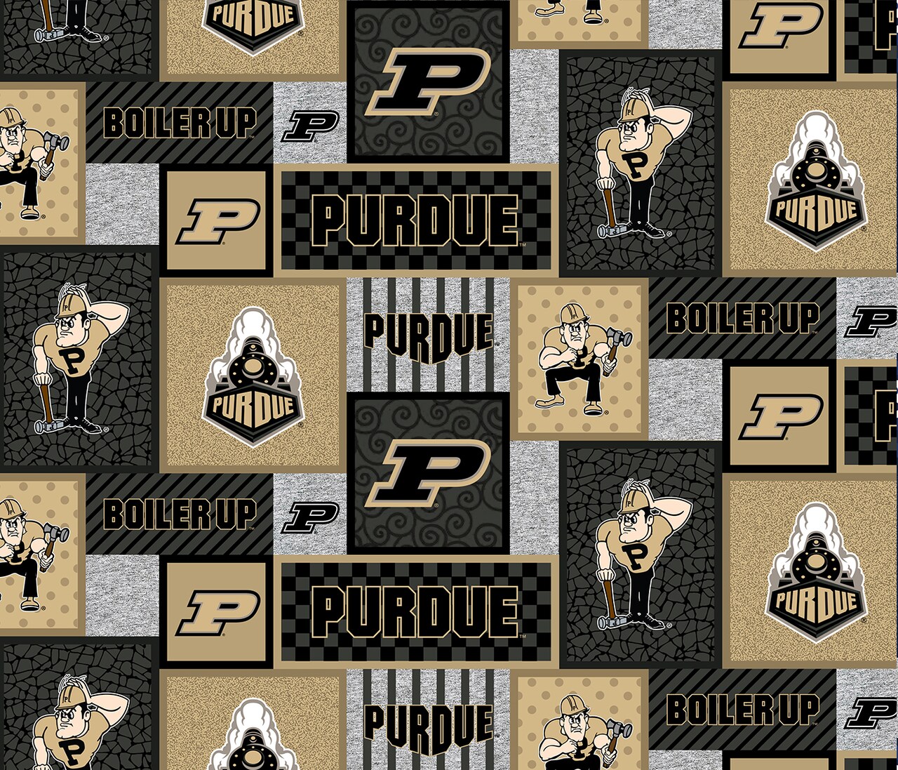 Sykel Enterprises-Purdue University Fleece Fabric-Purdue Boilermakers College Patch Fleece Blanket Fabric-Sold by the yard